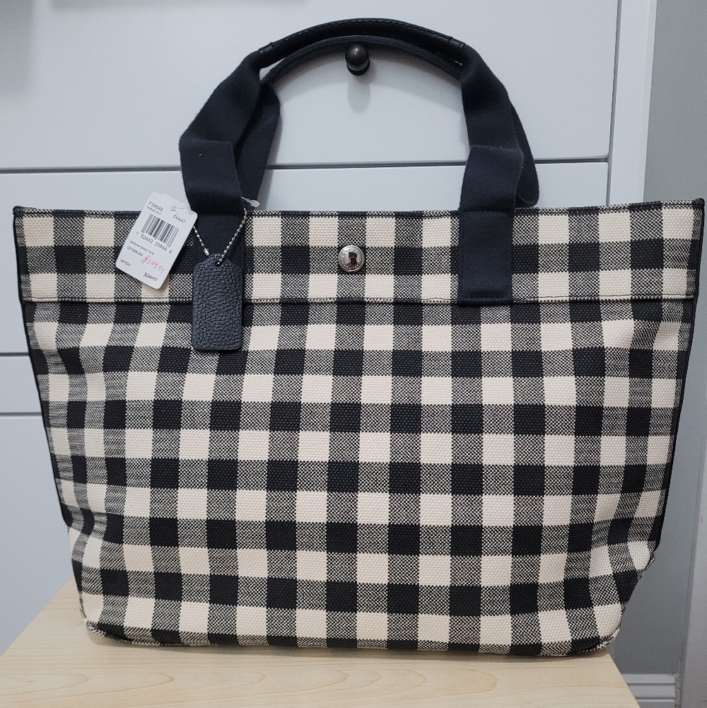 NWT Coach Large Gingham Canvas Tote Handbag